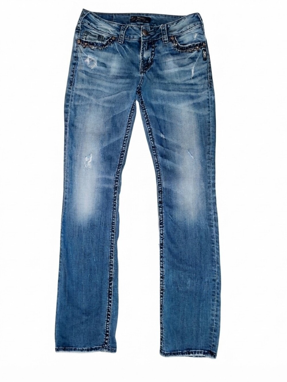Silver Jeans Co. Suki Baby Boot Jeans 29x33 Mid Rise Distressed Y2K